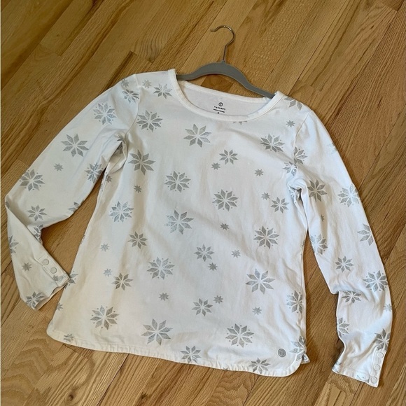Talbots Tops - T by Talbots Cream Long Sleeve Top Silver Snowflakes, Size Small